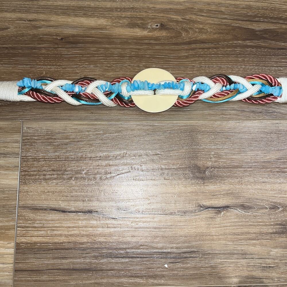 Womens Leather Shop 80s/90s corded multicolor belt with bead accent Colorful